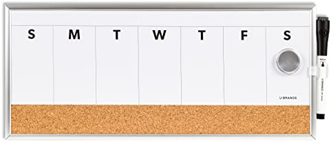 U Brands Dry Erase Weekly Combo Board, 7 x 16 Inches, Office Supplies, Silver Aluminum Frame, Pack of 1 (4585U03)