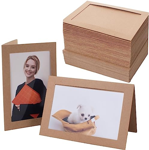 50 Count Photo Frame Cards with Envelopes 4x6 Paper Picture Frame Notecards Photo Card Holder and Envelopes Set for Mother's Day Father's Day Graudation Wedding Birthday Classroom DIY - Kraft