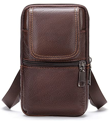 Handy Schultertasche Leder Herren, Handy Gürteltasche mit Gürtelschlaufe, Handytasche mit Geldbörse zum Umhängen Reißverschluss Handyhülle mit Portemonnaie Umhängetaschen Beutel Bügel Crossbody Tasche
