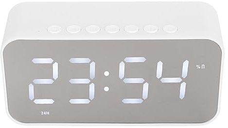 Haut-Parleur sans Fil, Haut-Parleur de Radio-réveil Radio FM avec Basses Puissantes, Diffusion Vocale de Température en Temps Réel, Son Clair pour Le Bureau (Blanc)