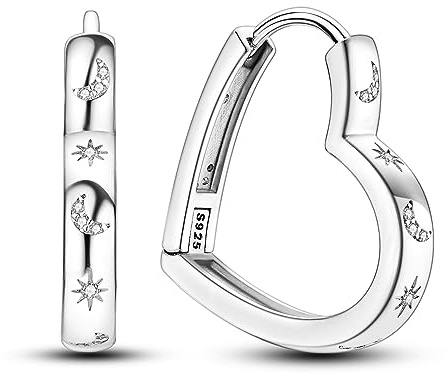 NARMO 925 Pendientes de plata esterlina en forma de corazón Pendientes de estrella de la luna para las mujeres