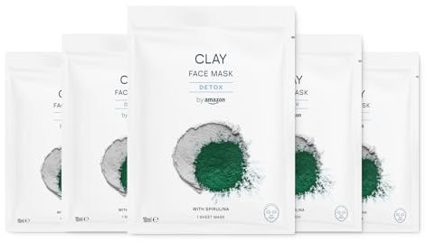 by Amazon Maschera per il viso detox in tessuto con argilla, 18 ml, 5 pezzi