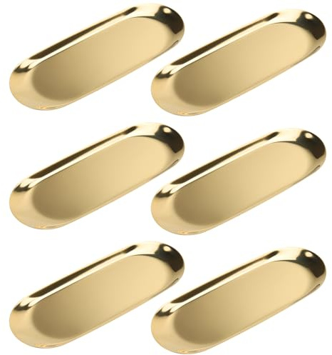 CHEUKYIU 6 piatti da portata in acciaio inox dorato, piccoli vassoi decorativi, ovali, piatti decorativi allungati, per gioielli cosmetici (23 x 9,5 cm)