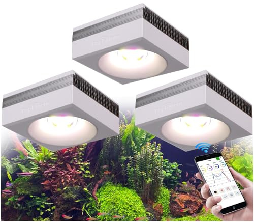 PopBloom RL90 WiFi luz led Acuario 90W, Iluminación LED de espectro completo para plantas de acuarios de agua dulce, La APP es compatible con el español (3 Luces con kit para colgar)