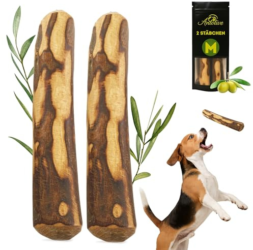 ANLOLIVE | Pack de 2 Jouets à Mâcher Naturels Taille M 18-20cm | Chiens Moyens | Bois d'olive | Jouet Sûr, Sain et Durable | Soigne Les Dents, Réduit l'Anxiété et Renforce la Mâchoire