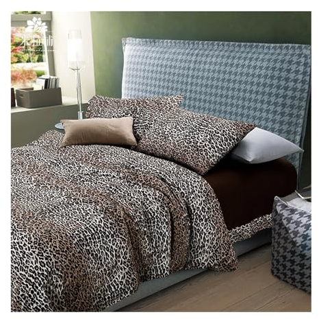 4 teiliges Blattset Bettbezug-Set – 100 % Baumwolle, Bettbezug-Sets mit Leopardenmuster, weicher und atmungsaktiver Bettbezug mit humanisiertem Knopfdesign und Eckbändern Abdeckungsset(Size:200*230cm-