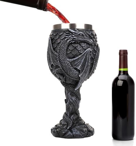 Verre médiéval – Verre à vin rouge créatif en 3 dimensions, 117 ml, tasse médiévale avec motif dragons | Calice à vin médiéval en acier inoxydable pour décoration d'intérieur, 9 x 9,3 x 18,5 cm