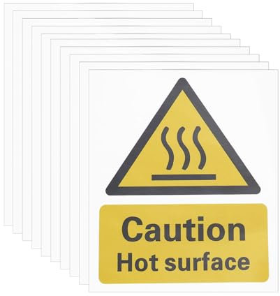 LT Easiyl Confezione da 10 adesivi con scritta Caution Hot Surface, 11 cm x 9 cm, autoadesivi, promemoria per superfici calde