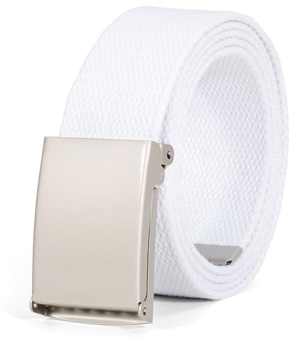 JASGOOD Unisexe Ceinture en Toile Homme pour le Travail Ceinture à Boucle Militaire Noire Entièrement Réglable,Blanc,120cm