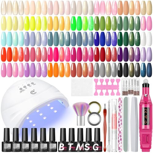 COSCELIA Kit Uñas de Gel, 35 Colores Esmalte Semipermanente Gel Uñas con Lámpara de Uñas, Lima Electrica Uñas, 5Pcs Base Top Coat Brillante y Mate Kit Manicura Semipermanente