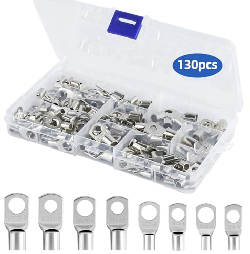 130 st rörkabelskor 25 mm² 16 mm² 10 mm² 6 mm² förtennad koppar kabelskor sortiment av M6 M8 ringkabelskor för bil motorcykel