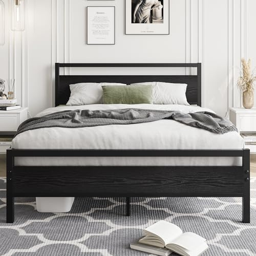 HOJINLINERO Telaio letto in metallo legno, struttura letto in metallo, 120 x 200 cm, con rete a doghe, letto matrimoniale per ragazzi con spazio di archiviazione, colore nero