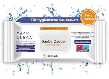SauberZauber Premium Allzwecktücher 100 Stück | Feuchte Oberflächen-Reinigungstücher in wiederverschließbarer Verpackung | Feuchttücher für Haushalt | Putztücher für saubere Oberflächen