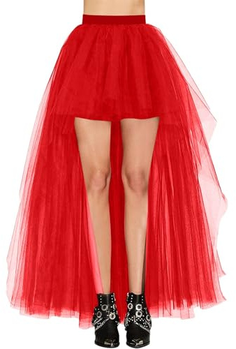 Falda de tul frontal corta y trasera larga falda de tul para mujer, falda de tul irregular alta y baja, asimétrica, de malla, tutú, falda rave, vestido de baile, vestido de fiesta, B2-rojo., Talla