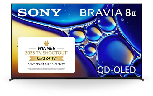 Sony BRAVIA 8 II 55 Inch TV, QD OLED, 4K Smart Google TV, XR Processor with AI Technology, Ultra Slim Design, 120hz Television, Dolby Vision/Atmos, Exclusive Features for PS5, K-55XR80M2