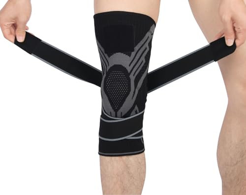 WoKuAng Kniebandage für Männer und Frauen, verstellbare Ärmel für ACL, Arthritis, Meniskusriss, Sport (Schwarz, XL)