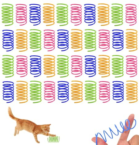 TANGZHIFEIYUE Cat Springs, 40 Pcs Colorful Cat Spiral Spring Toys Sturdy Interactive Kitten Toy for Swatting Biting and Hunting to Keep Cats Fit and Entertained Creative Novelty Gifts for Cats