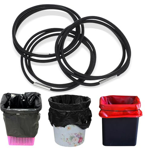 AOZUO 3 gomas elásticas para cubos de basura de 13 a 30 galones, para fijar y atar cubos de basura para casa, oficina, escuela, mesas de cocina (negro)