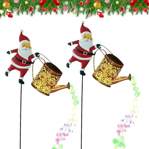 Guirlande lumineuse solaire Père Noël - Arrosoir - Étanche IP65 - Lumières LED fluides (blanc chaud / changement de couleur) - Éclairage de Noël solaire extérieur - Marche/arrêt automatique pour