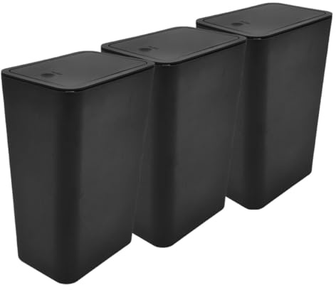 VILLFUL Set 3 Pezzi Secchiello Spazzatura con Coperchio a Pressione, Cestino per Rifiuti Bagno Sottile Salvaspazio, Contenitore Resistente per Cucina, Ufficio e Camera da Letto