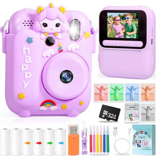 GRIRDDIV Fotografica Bambini Istantanea, 2.4 Schermo Fotocamera Istantanea con 32GB Scheda, 1080P Fotocamera Bambini Digitale, Giocattolo Regalo di Natale Compleanno Bambino e Bambina 3-12 Anni