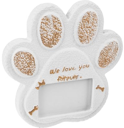 Milisten Pietra commemorativa per cani, 15 x 15 cm, in cemento, resistente alle intemperie, placca tombale bianca con impronta di zampa, per giardino esterno e monumento funerario animali