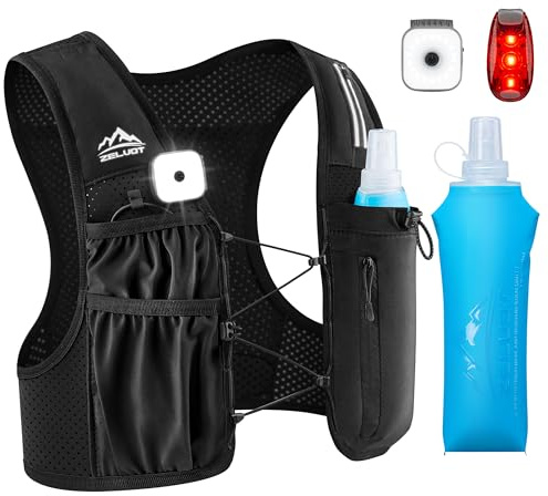 Zelvot LED Running Vest, 500ml Soft Flask Hydration Vest for Men Women