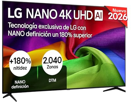 LG 75NU800B6LA - Smart TV Nano UHD AI 75 4K Sin Reflejos 94%, 2026 | Nano UHD, Smart TV, WebOS 25 (Actualizable), Procesador Alpha 7 Gen9 AI, 144Hz, HDR10 y Dolby Digital Plus, Negro