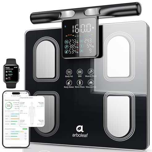arboleaf Smart Scale for Body Weight and Fat, Body Composition Scale | with Handle LED Display, 8 Electrode Body Scanner with 50+ Metrics for BMI Muscle Mass, Digital Bathroom Scale, 400lb/180kg