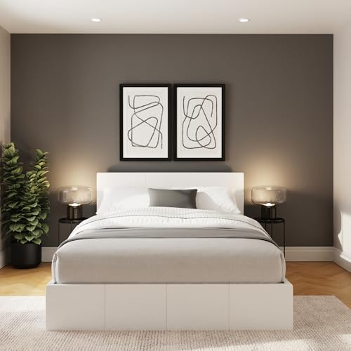 GFW Classic Leather Upholstered Ottoman Storage Bed With Gas End Lift & Under Bed Storage, Double, White