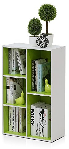 Furinno LUDER Book Shelf, 5-Cube Bookshelf, Reversible Bookcase, 9.4 x 19.5 x 31.5, for Living Room, Bedroom, Home Office, White/Green