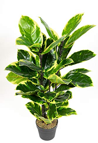 Seidenblumen Roß Gummibaum 90cm ZJ Kunstbaum Dekobaum Kunstpflanzen künstlicher Baum Ficus Elastica