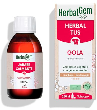 HerbalGem - Sciroppo Lenitivo per la Gola BIO - Comfort delle vie respiratorie - Arricchito con Gemmoderivati - Ricetta tradizionale - Certificato Bio - 150 ml