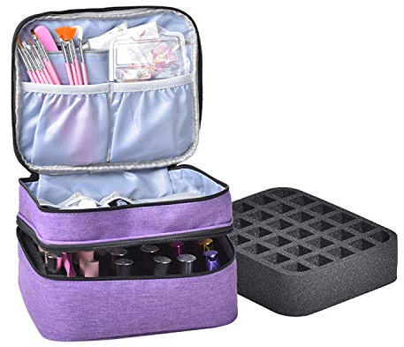 Double-Layer Nail Varnish Storage Case, Essential Oil Bag for for Nail Varnishes and Manicure, Nail Varnish Holder, Holds 30 Bottles (15ml - 0.5 fl.oz) (Purple)