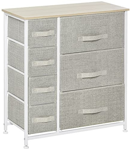 HOMCOM Chest of Drawers with 7 Drawers, Fabric Drawers with Large Storage Space, Drawers Dresser with Metal Frame, Adjustable Feet for Bedroom Living Room, Light Grey