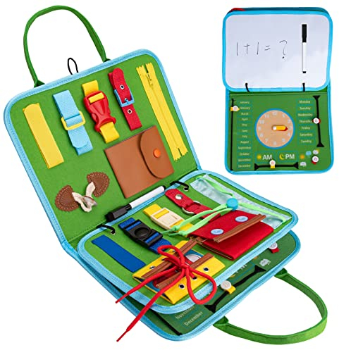 Achiyway Busy Board für Kinder Montessori Spielzeug ab 1 2 3 4 5 Jahre Zeichenbrett Lernspielzeug mit Schnallen und Verschlüssen Motorikspielzeug für Fähigkeiten und Selbst Anziehen