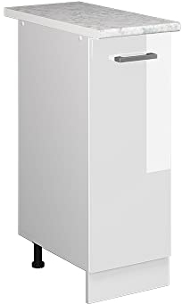 Vicco Apothekerschrank R-Line, Medizinschrank für die Küche, Weiß Hochglanz/Weiß, 30 cm, AP Marmor