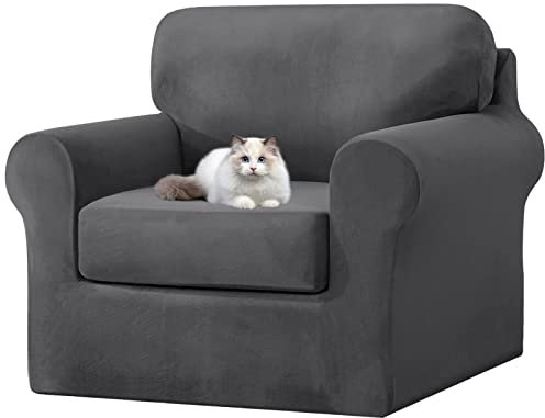jianyana ektorp sofa covers, 1/2/3 seater sofa cover Stretch Velvet Sofa Cover T-shaped Couch Slipcover with Elastic Adjustment Band and Backrests Covers (Grey, 1 Seater-3Pieces)
