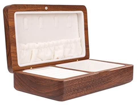 IRIVER BLANK Petite boîte à bijoux rétro portable en bois massif pour femme (noyer)