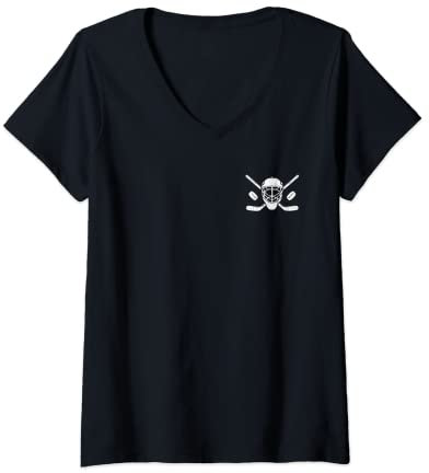 Damen Eishockey-Helm auf der linken Brust Hockey T-Shirt mit V-Ausschnitt