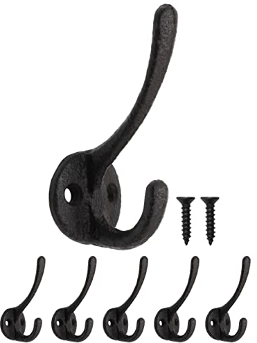 Fuxxer® Rustikale Eisen-Haken, Garderoben-Haken, Gusseisen Design, 5er Set, schwarz