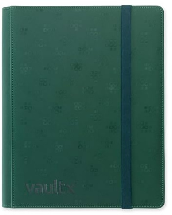 Vault X 9-fickors Kortpärm med Rem, 360 Kort, Premium Exo-Tec Album Material, 20 Sidmatade Sidor, Pärm för Samlarkortspel, Sportkort, TCG (Grön)