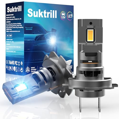 Suktrill Bombillas de Coche y Moto,H7 LED 26000LM,conversión de halógeno de 12V 6000K Blanco,kit de luces para largas o cortas,1:1, Juego de 2.Incompatible con el CANbus anti error.