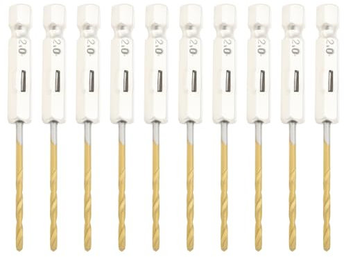 EMSea Lot de 10 forets hélicoïdaux à tige hexagonale de 2 mm pour verre, bois, acier inoxydable, métal, plastique