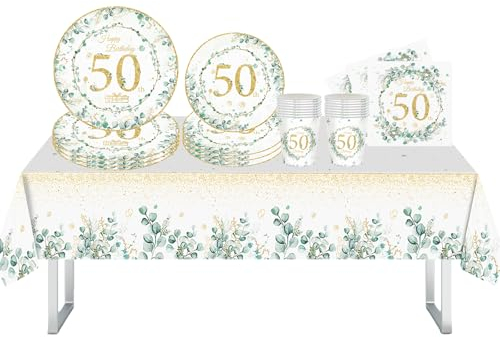 65 decorazioni da tavola per ragazze, ragazzi, stoviglie di compleanno, decorazioni per feste con piatti e tovaglioli, bicchieri di carta, tovaglia (verde-50°)