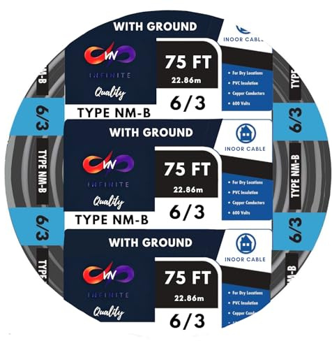 VN Infinite quality 6/3 NM-B Residential Indoor Wire - Non-Metallic - Sheathed Cable Black (75 Ft)