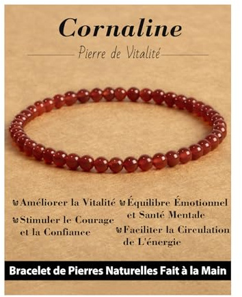 Landorilo Bracciale di Pietre Naturali Rotonde da 4 mm, Braccialetti Yoga Elastico per Uomo e Donne, Bracciali Portafortuna con Perline di Ricambio, Regali di Gioielli(R Calcedonio rosso)