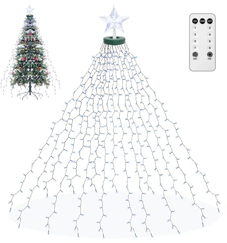 Aneeway Christmas Tree Lights - Cold White, 410LED 2m 16 Strands with Memory and 8 Lighting Modes for Indoor/Outdoor Decoration
