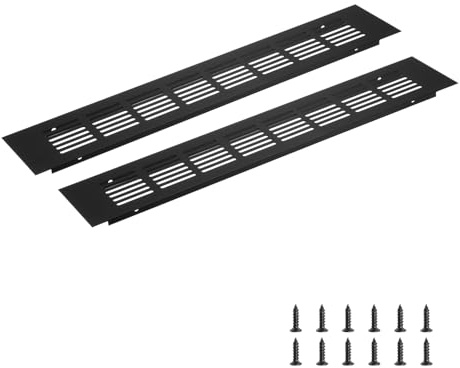sourcing map Rectangle Ventilation Grille 350x60mm/14x2 Black | Aluminum Alloy Mesh,Air Vent Cover,Louvered Ventilation Cover,with Mounting Screws for Cabinet Shoe Closet