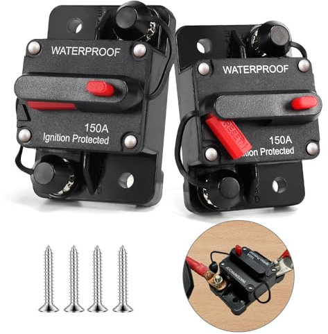 HOISGEAR 2 Piezas 150A Disyuntor de circuito de coche, Disyuntor Impermeable DC 12-48V Interruptor de Portafusibles de Reinicio Manual AutomáTico para Coche, Barco, Motocicleta